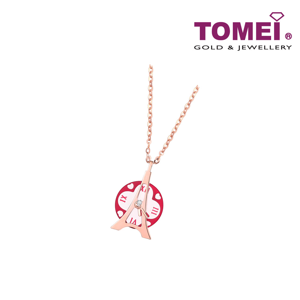 TOMEI Je t'aime Revolving Love Eiffel Tower Diamond Necklace 为爱钻动套链, Rose Gold 750 (GDIDDZZ03875)