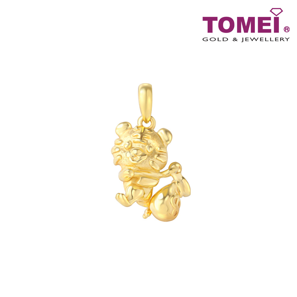 TOMEI Tiger And Money Bag Pendant, Yellow Gold 916