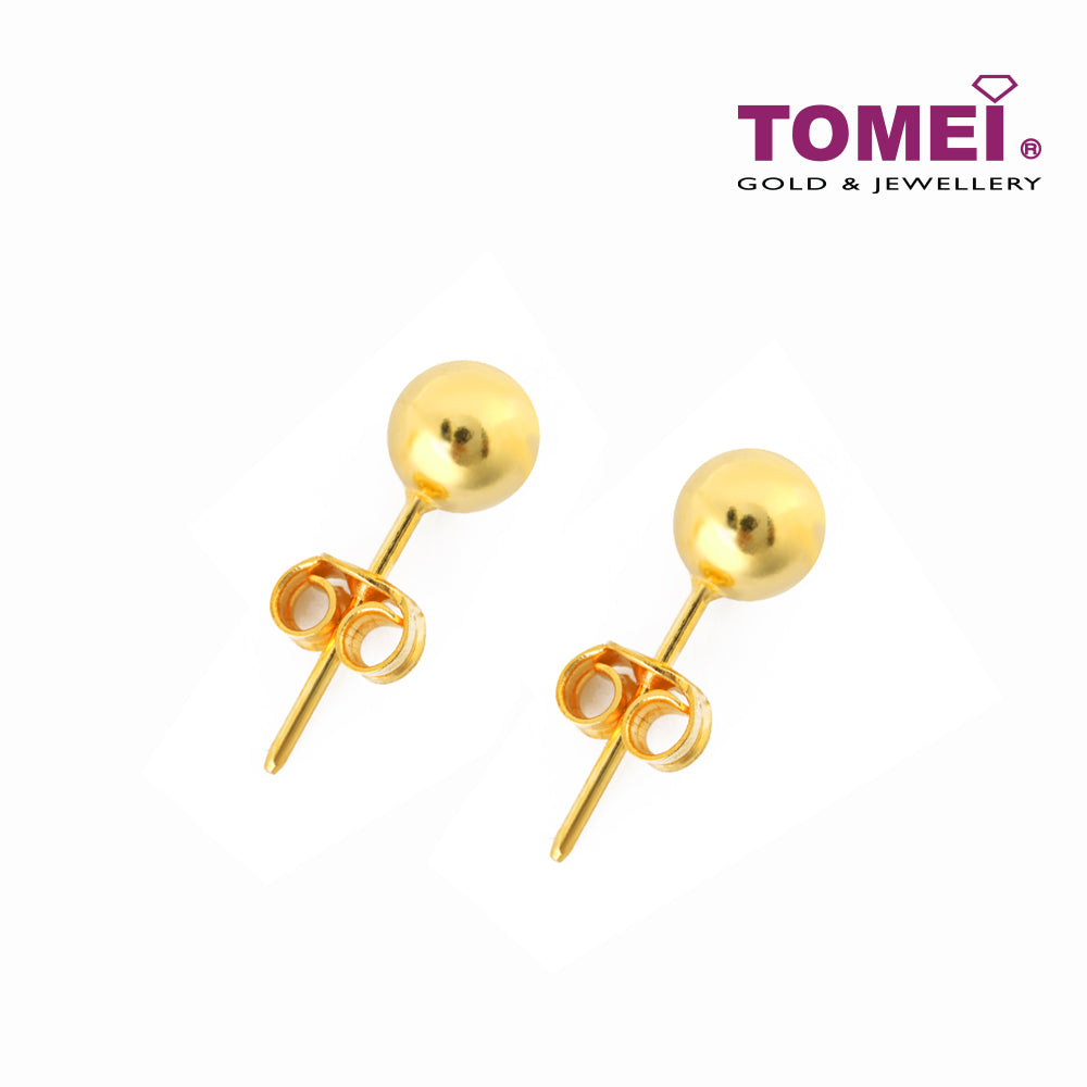 TOMEI Classic Round Stud Earrings, Yellow Gold 916