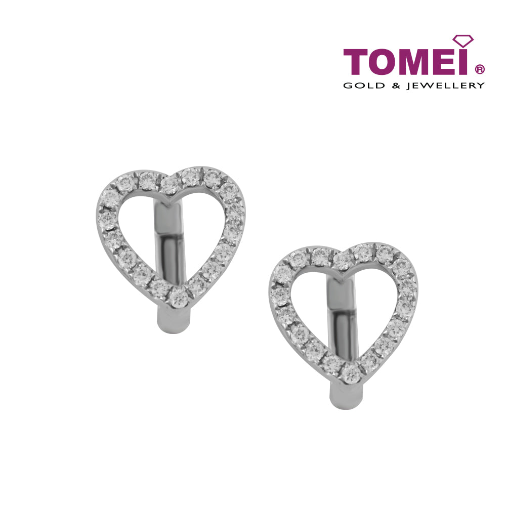 TOMEI Earrings of Hearts with Diamantes, Diamond White Gold 585 (E1172)
