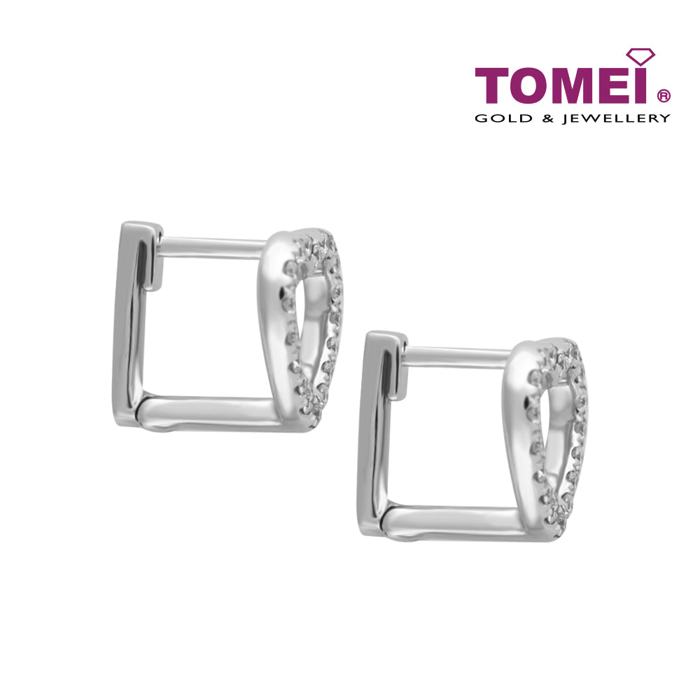 TOMEI Earrings of Hearts with Diamantes, Diamond White Gold 585 (E1172)