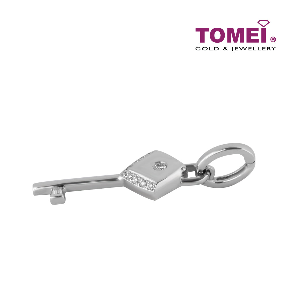 TOMEI Diamond Pendant of Key with Sparks of Passion, White Gold 750