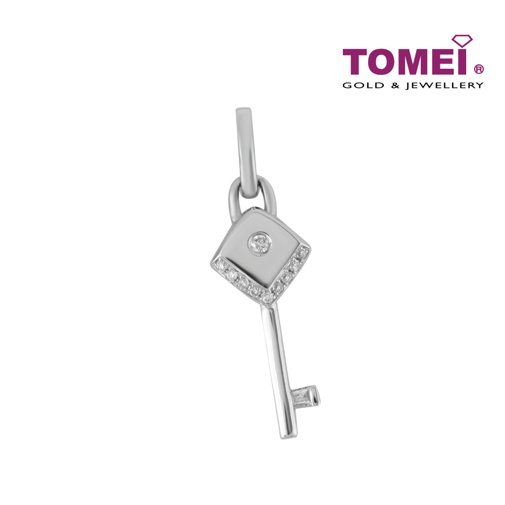 TOMEI Diamond Pendant of Key with Sparks of Passion, White Gold 750