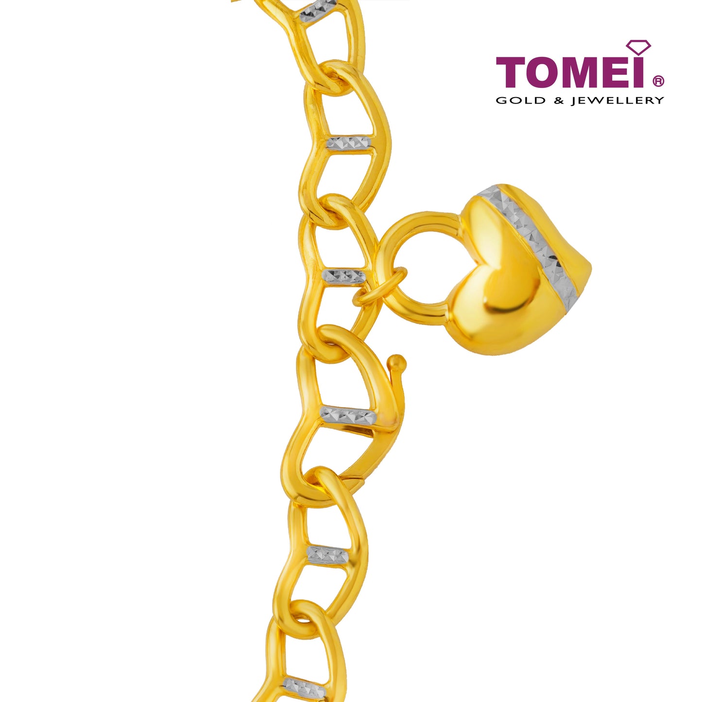 TOMEI Dual-Tone Heart Trace Bracelet, Yellow Gold 916