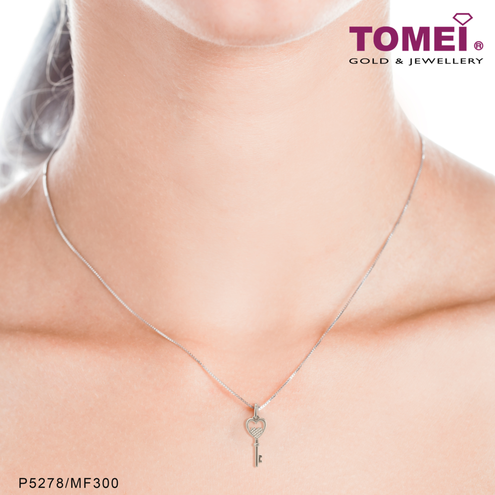 TOMEI Love Lockdown Pendant, White Gold 585 (P5278/MF300)
