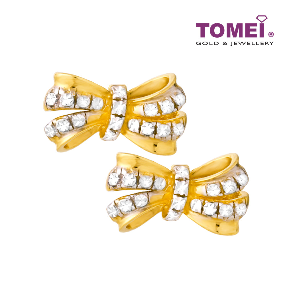 TOMEI Diamond Cut Collection Ribbon Stud Earrings, Yellow Gold 916