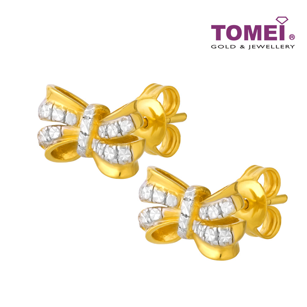 TOMEI Diamond Cut Collection Ribbon Stud Earrings, Yellow Gold 916