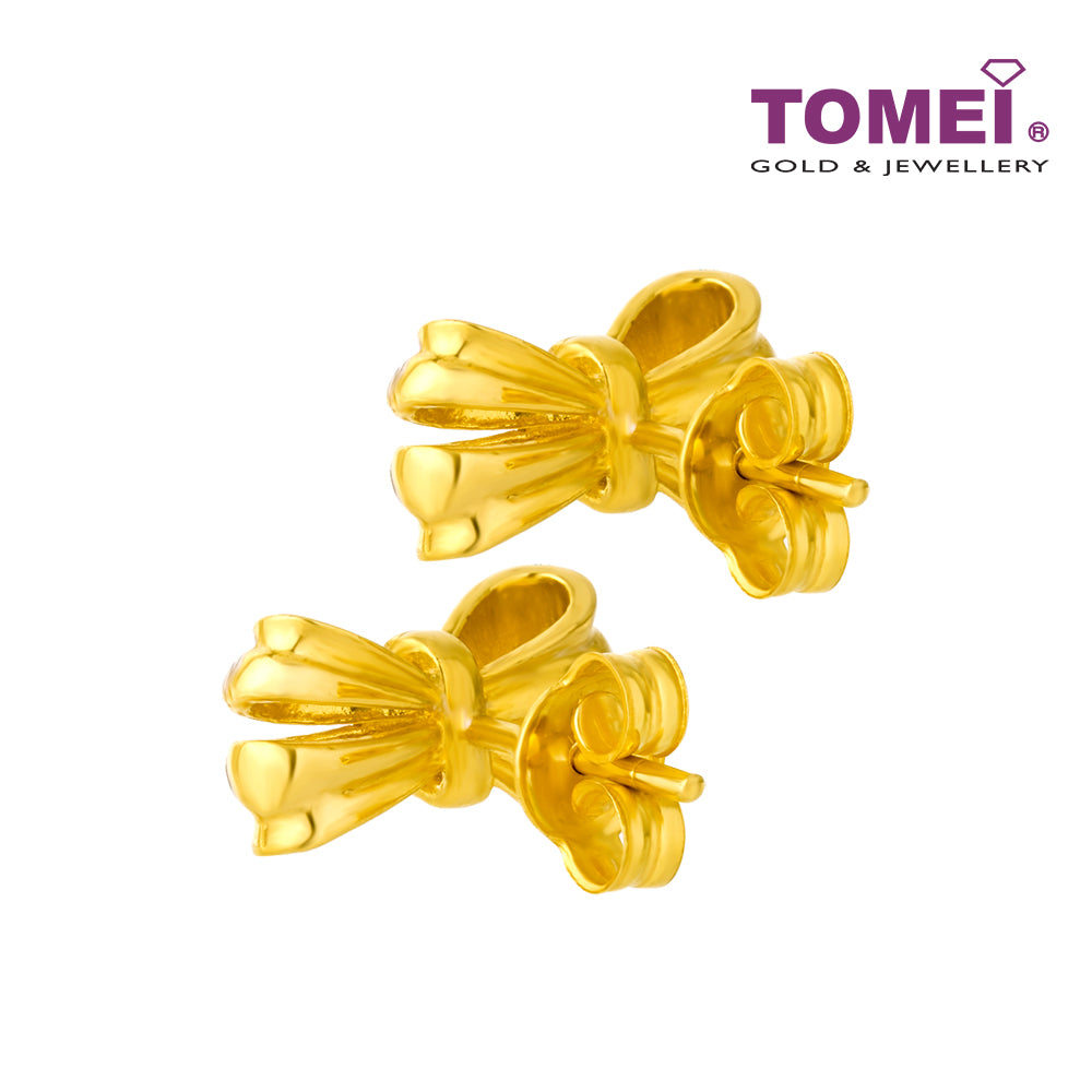 TOMEI Diamond Cut Collection Ribbon Stud Earrings, Yellow Gold 916