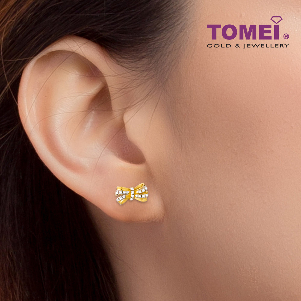 TOMEI Diamond Cut Collection Ribbon Stud Earrings, Yellow Gold 916