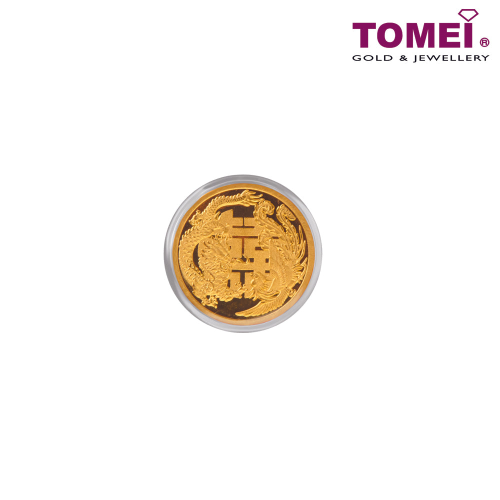 TOMEI A Pair from Paradise Dragon & Phoenix Double Happiness Wafer, Yellow Gold 9999 (KD-LF)
