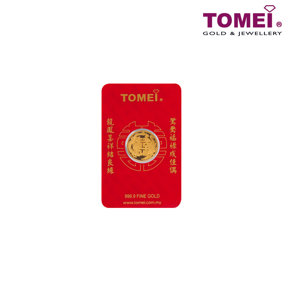 TOMEI A Pair from Paradise Dragon & Phoenix Double Happiness Wafer, Yellow Gold 9999 (KD-LF)