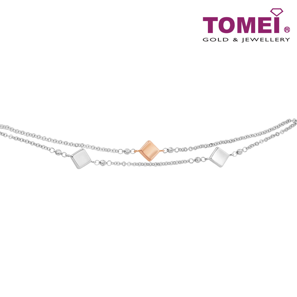 TOMEI Double Strands Bracelet, White+Rose Gold 585