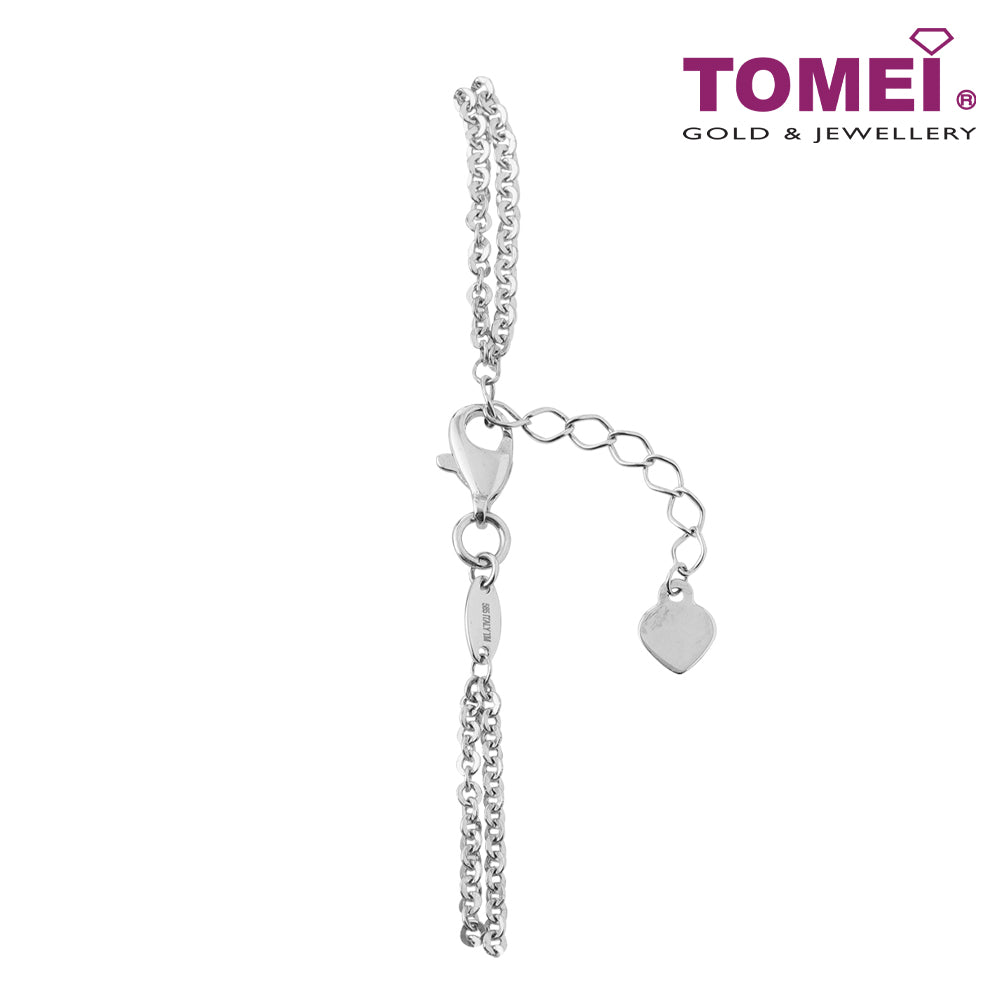 TOMEI Double Strands Bracelet, White+Rose Gold 585