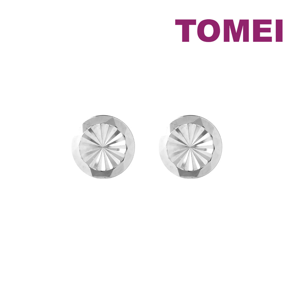 TOMEI Shining Button Earrings, White Gold 750