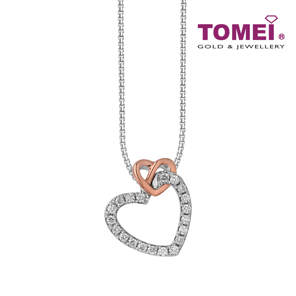 TOMEI Glowing Heart Diamond Pendant Set, White+Rose Gold 585