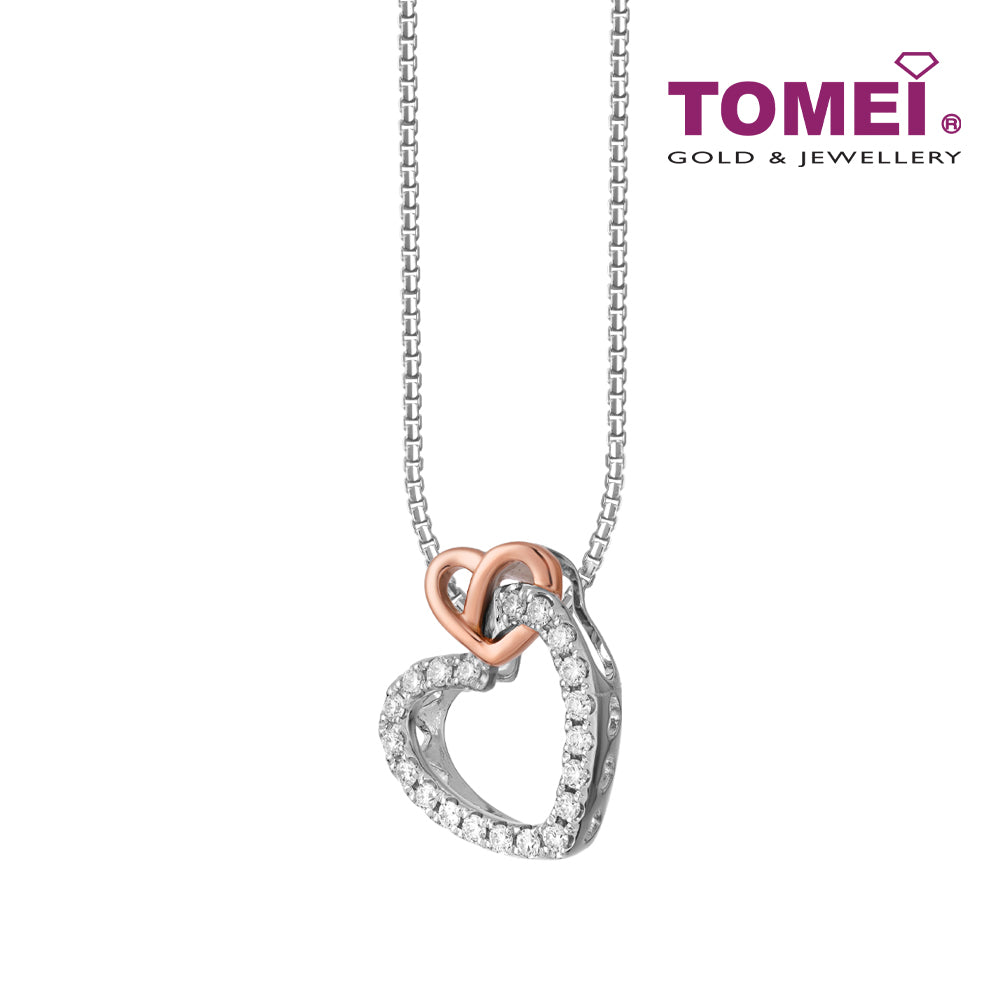 TOMEI Glowing Heart Diamond Pendant Set, White+Rose Gold 585