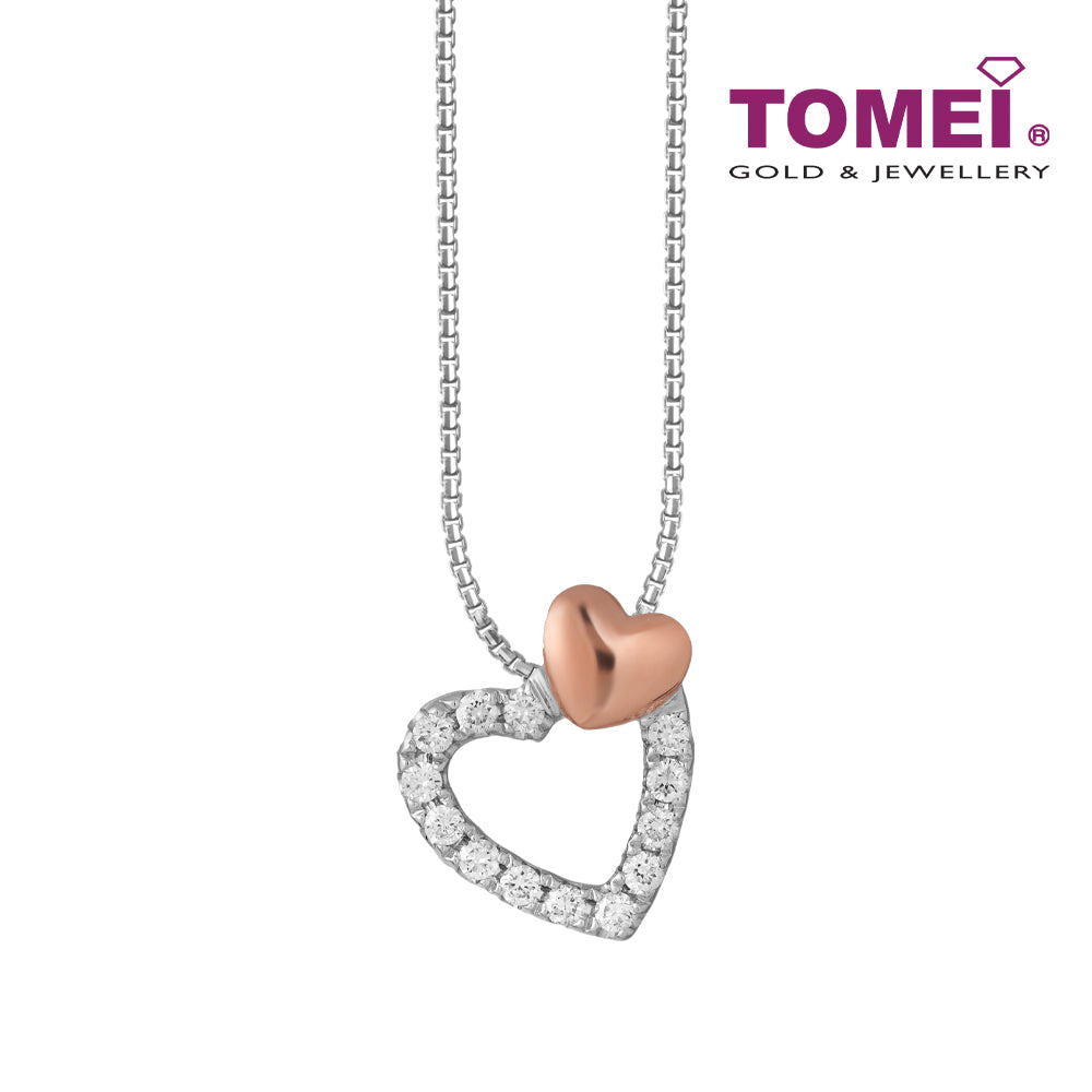 TOMEI Glowing Heart Pendant Set, White+Rose Gold 585 (P6191WR)