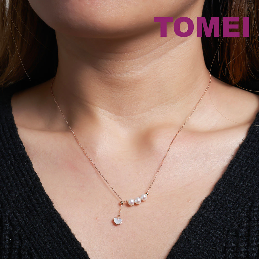 TOMEI Rouge Collection Sweet Nacre Heart Pearl Necklace, Rose Gold 750
