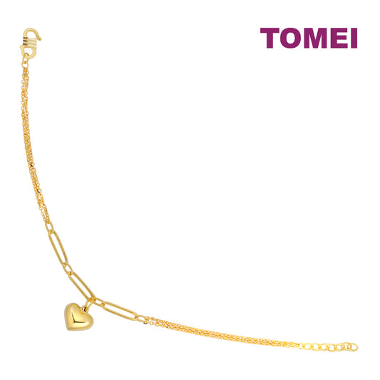 TOMEI Heart Charm Bracelet, Yellow Gold 916