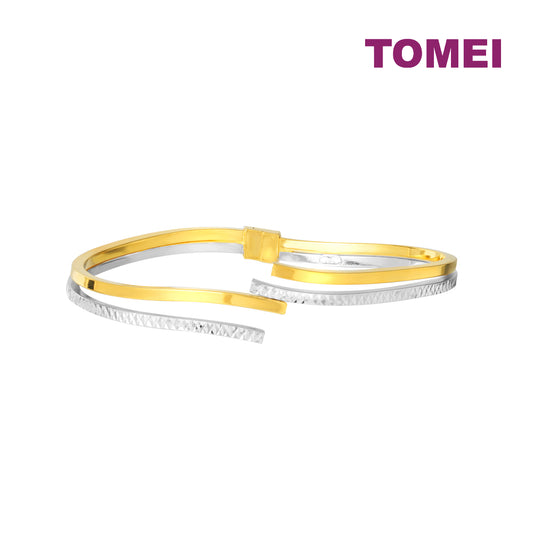 TOMEI Dual-Tone Line-Patterned Bangle, Yellow Gold 916