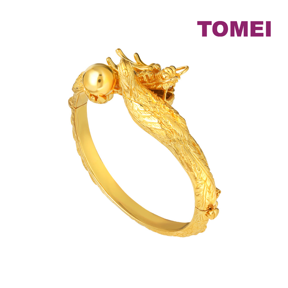 TOMEI Dragon & Phoenix Saga Bangle, Yellow Gold 916