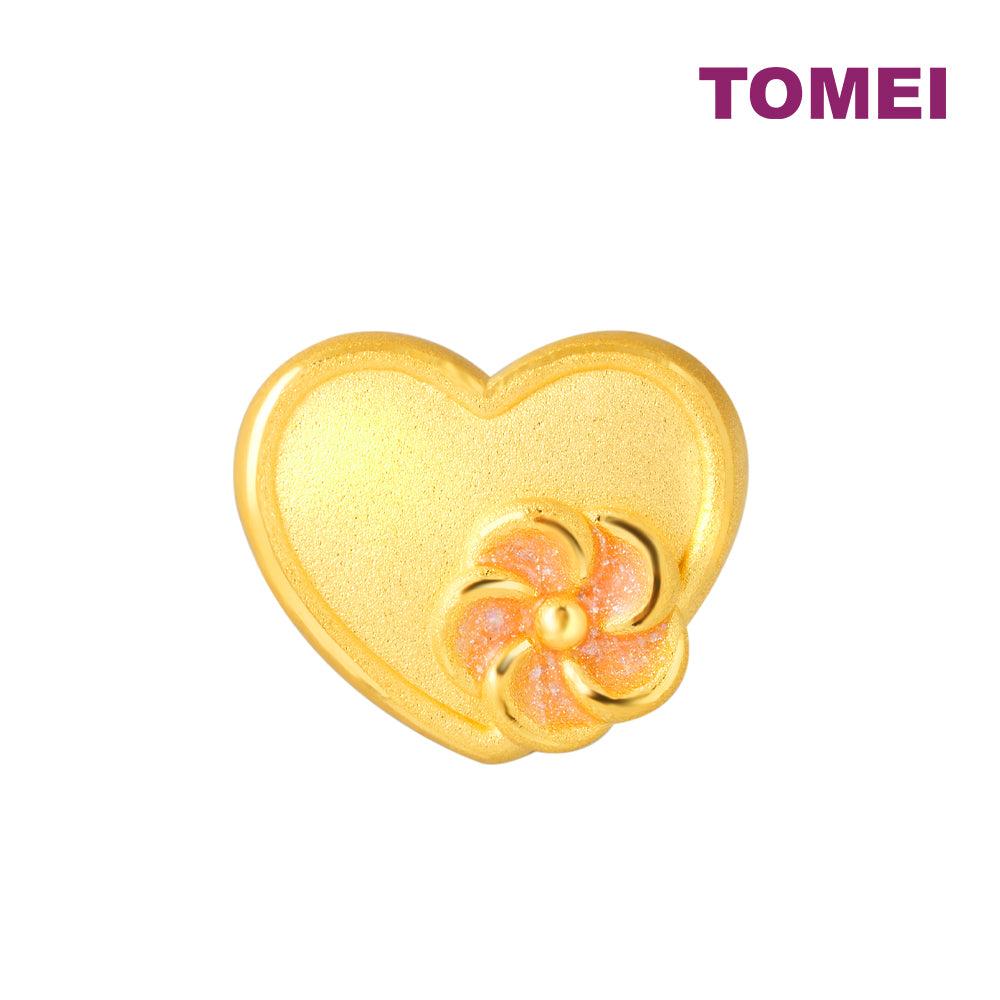 TOMEI [Online Exclusive] Pink Flower Love Charm, Yellow Gold 999