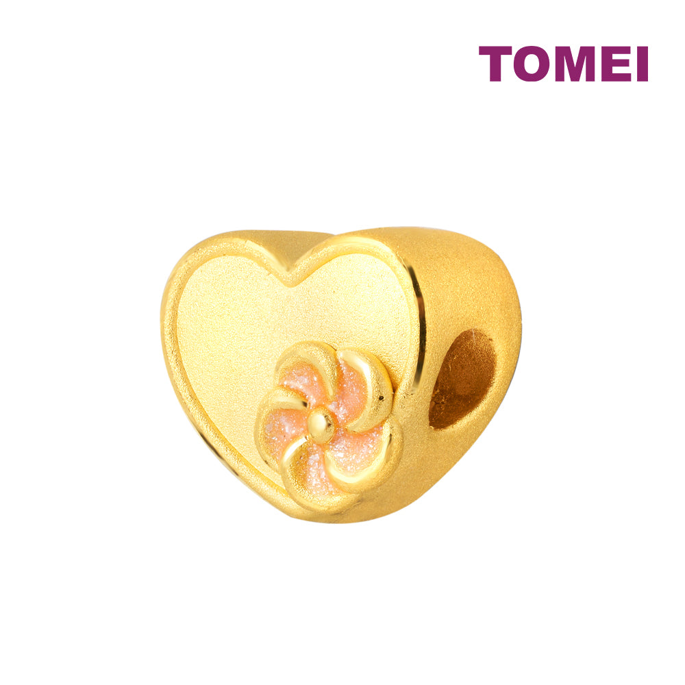 TOMEI [Online Exclusive] Pink Flower Love Charm, Yellow Gold 999