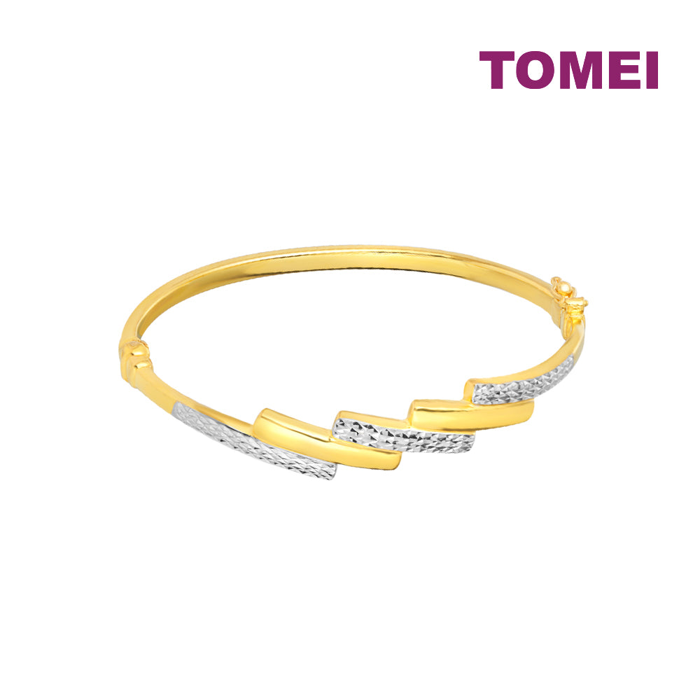 TOMEI Dual-Tone Slash Bangle, Yellow Gold 916