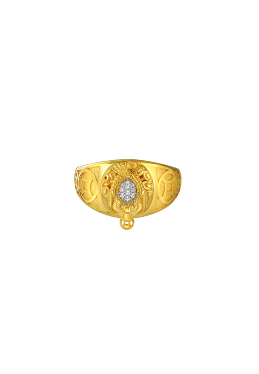 TOMEI Diamond Cut Collection Fortune Toad Ring, Yellow Gold 916