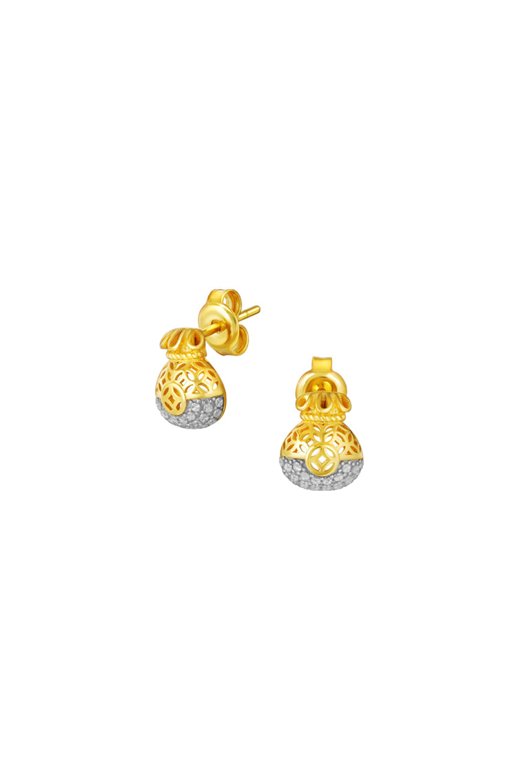 TOMEI Diamond Cut Collection Money Bag Earrings, Yellow Gold 916