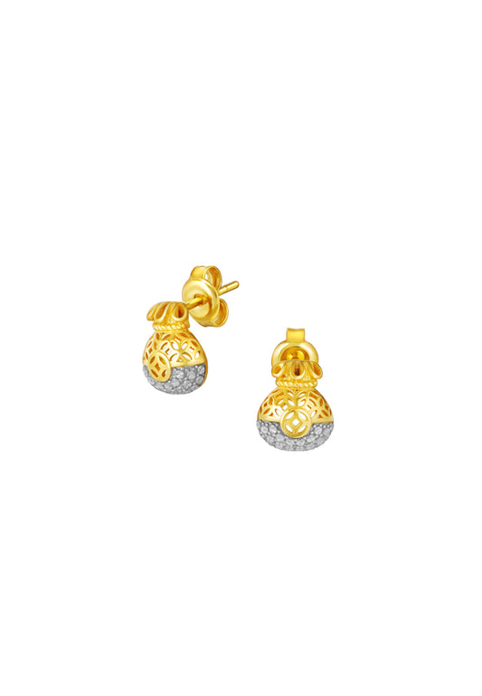 TOMEI Diamond Cut Collection Money Bag Earrings, Yellow Gold 916