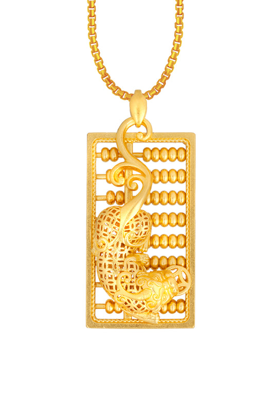 TOMEI Pixiu With Abacus Pendant, Yellow Gold 999