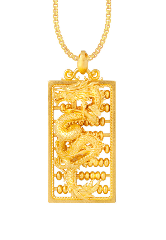 TOMEI Dragon With Abacus Pendant, Yellow Gold 999