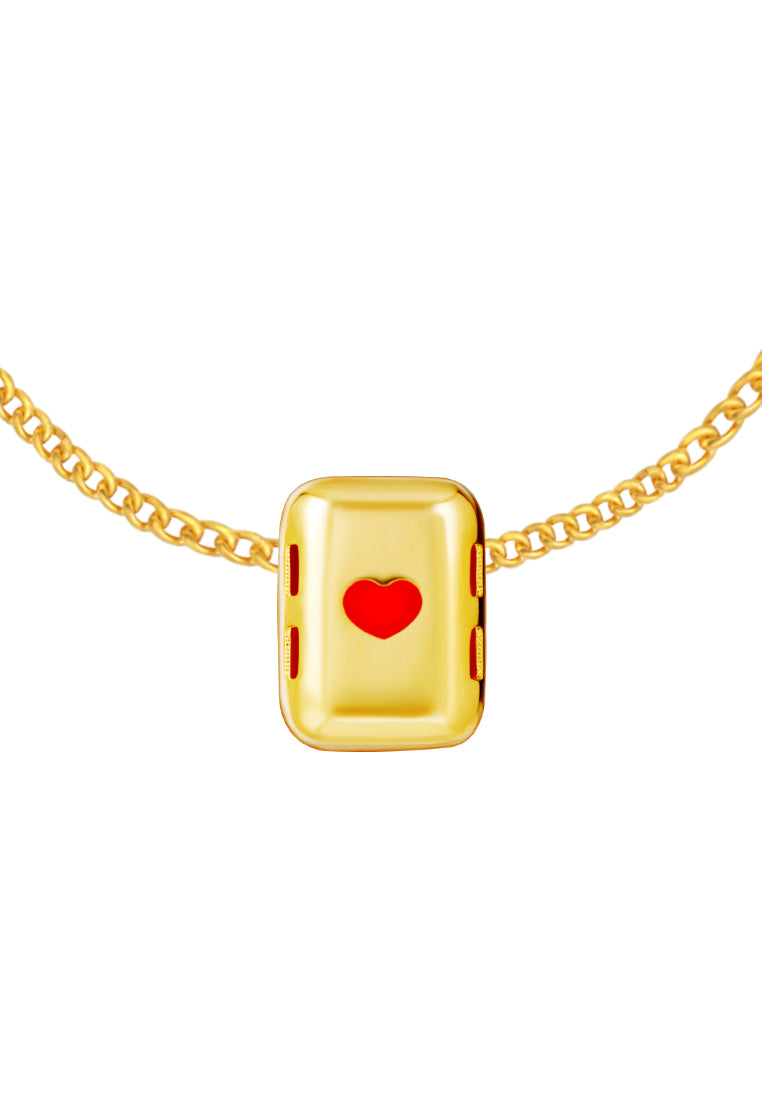 TOMEI Lusso Italia Red Heart In Cube Pendant, Yellow Gold 916