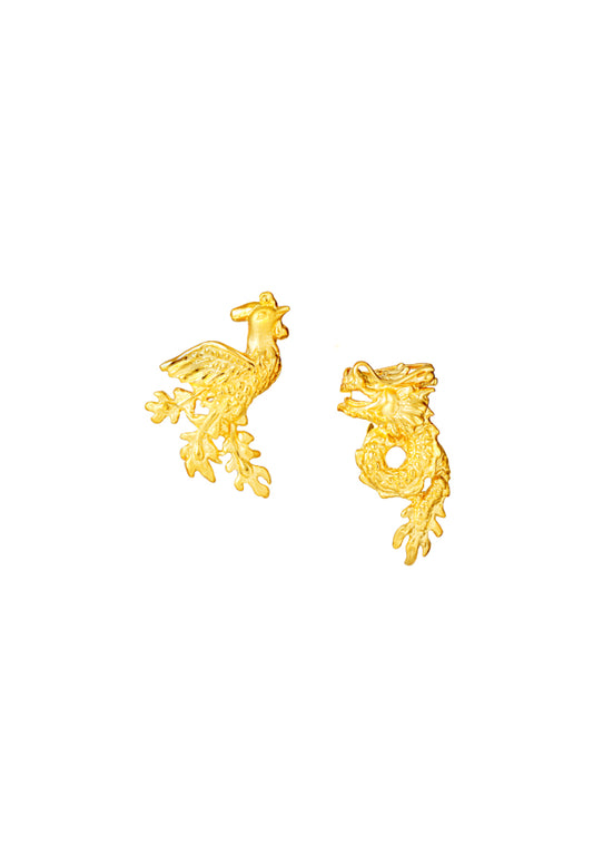 TOMEI Dragon & Phoenix Earrings, Yellow Gold 916