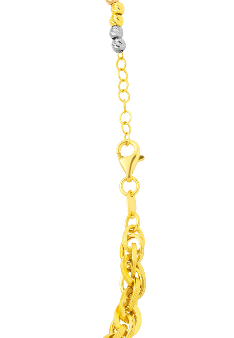 TOMEI Triple Tone Lusso Italia Beads and Twisted Chain Bracelet, Yellow Gold 916