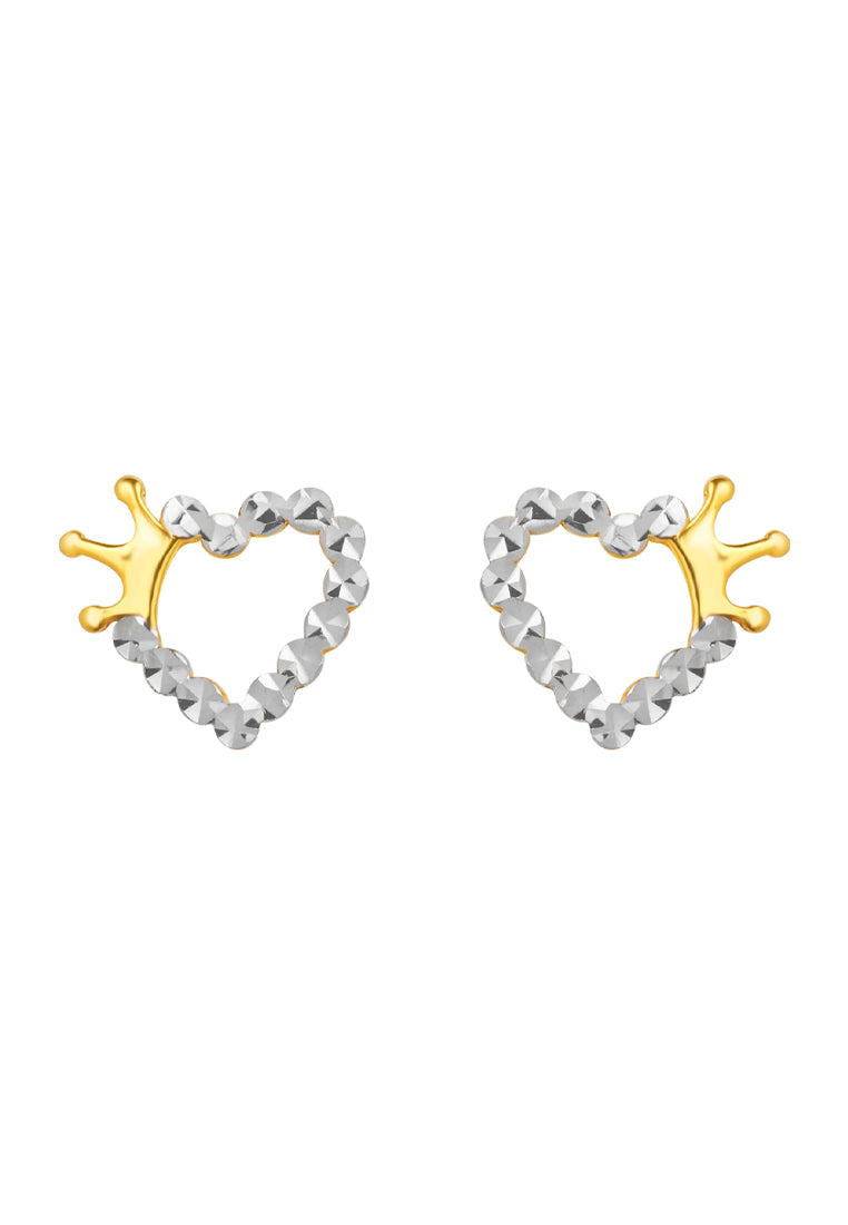 TOMEI Dual- Tone Lusso Italia Heart with Crown Earrings, Yellow Gold 916