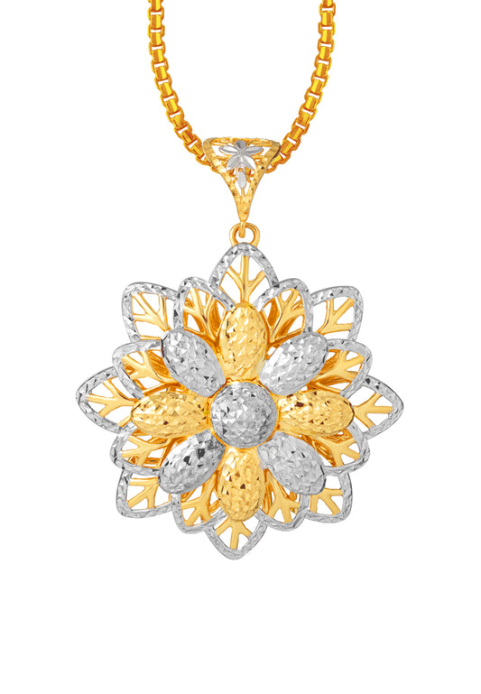 TOMEI Dual-Tone Blooming Flower Pendant, Yellow Gold 916