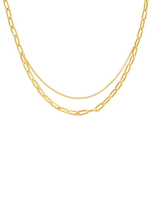 TOMEI Paperclip & Chain Necklace, Yellow Gold 999 (5D)