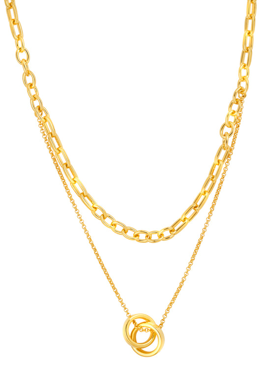 TOMEI Double-Strands Dwi Circles Necklace, Yellow Gold 999 (5D)