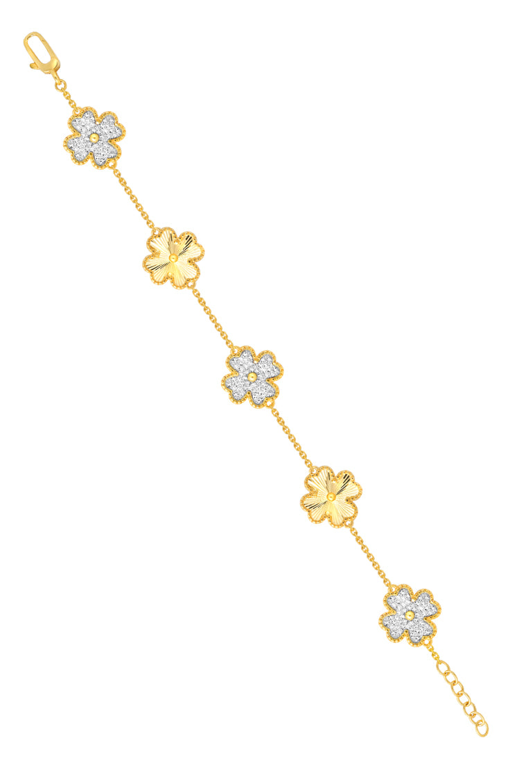 TOMEI Diamond Cut Collection Clover Bracelet, Yellow Gold 916