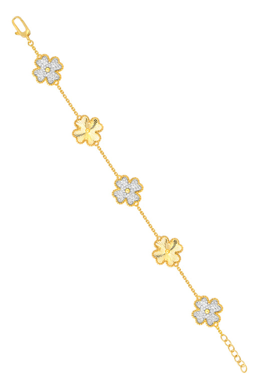 TOMEI Diamond Cut Collection Clover Bracelet, Yellow Gold 916