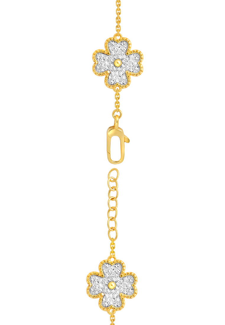 TOMEI Diamond Cut Collection Clover Bracelet, Yellow Gold 916