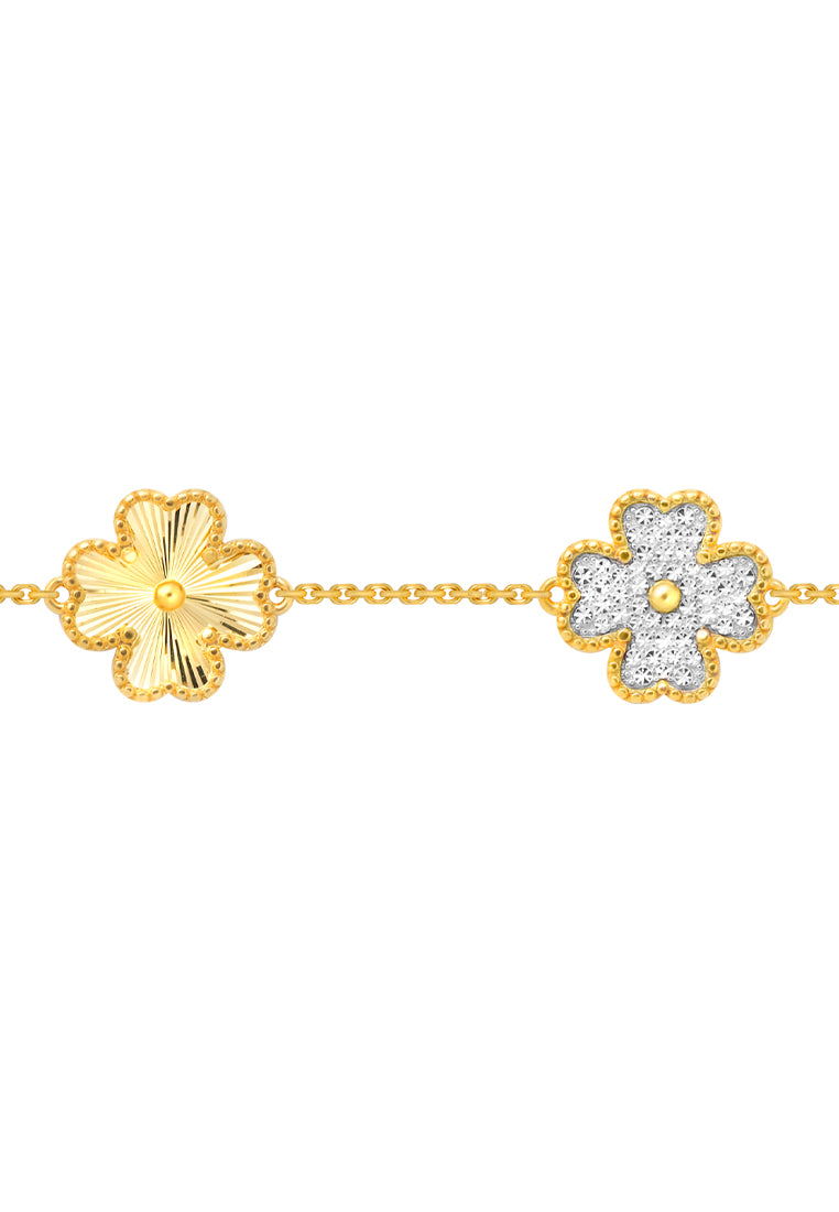 TOMEI Diamond Cut Collection Clover Bracelet, Yellow Gold 916