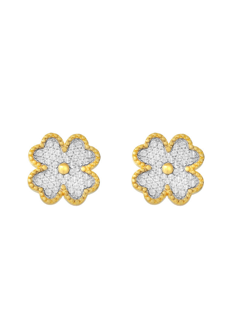 TOMEI Diamond Cut Collection Clover Earrings, Yellow Gold 916