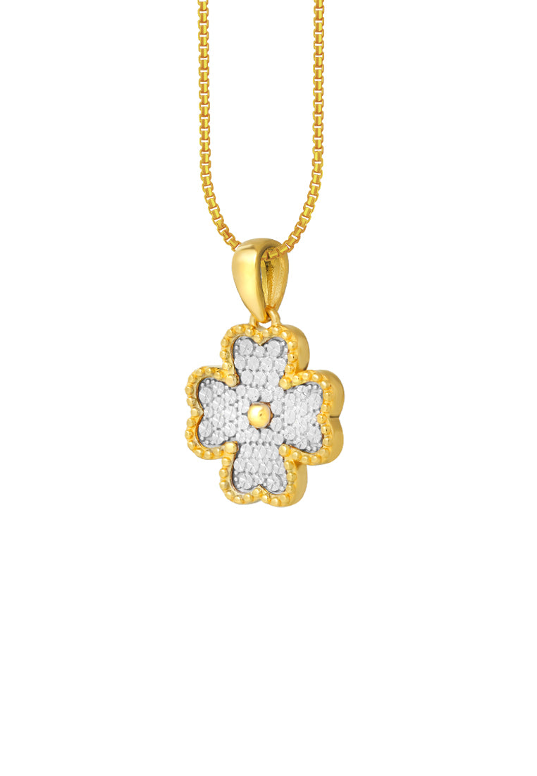 TOMEI Diamond Cut Collection Clover Pendant, Yellow Gold 916