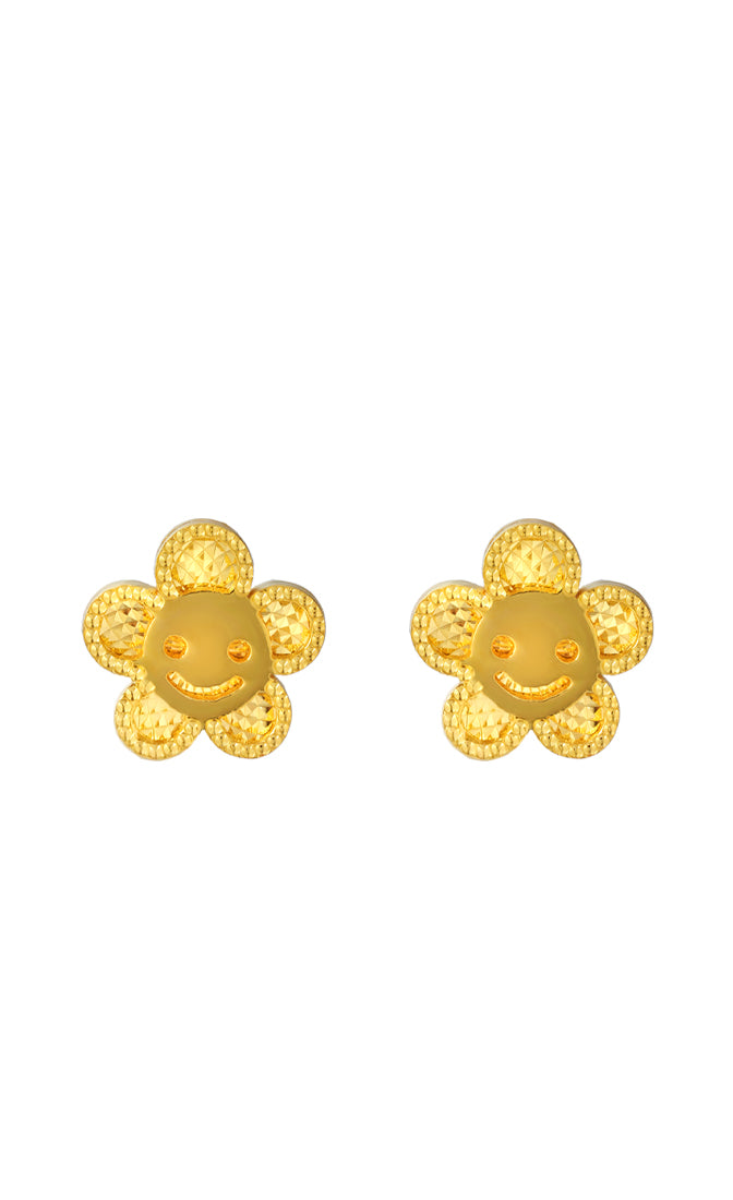 TOMEI Smiley Flower Earrings, Yellow Gold 916