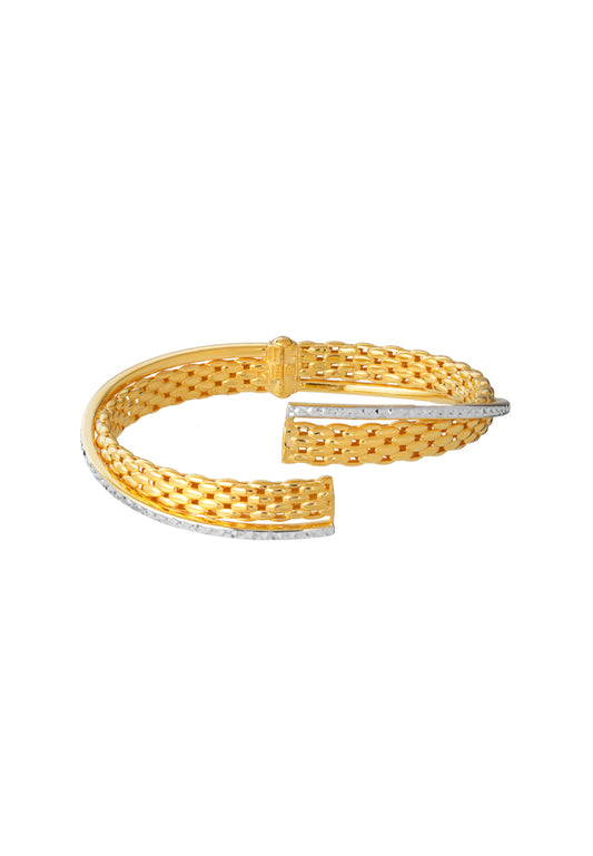 TOMEI Dual-Tone Open Bangle, Yellow Gold 916