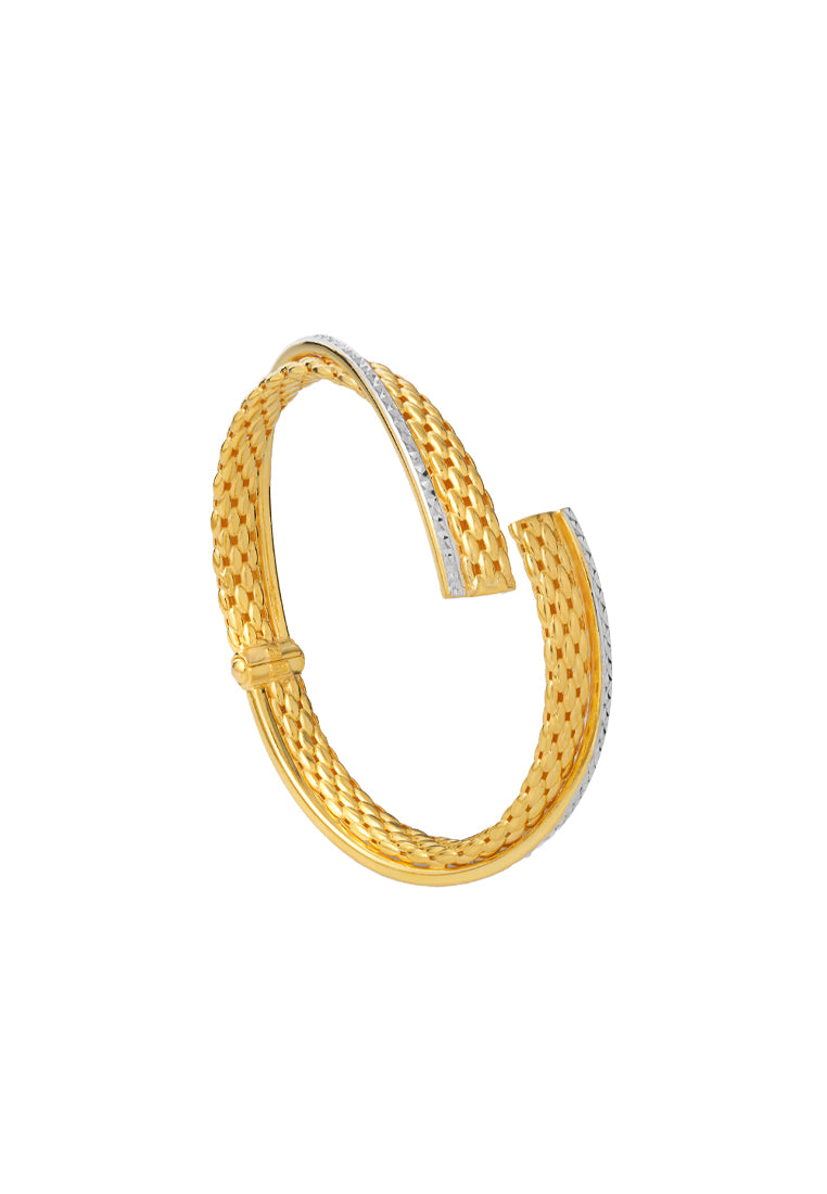TOMEI Dual-Tone Open Bangle, Yellow Gold 916
