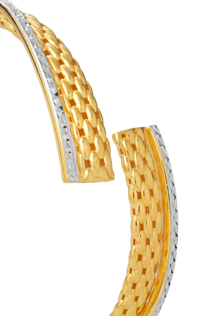 TOMEI Dual-Tone Open Bangle, Yellow Gold 916